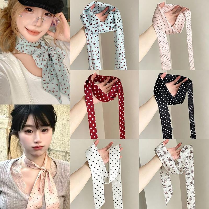Silk Neck Scarf - Jedwabna apaszka w kropki i kwiaty,
