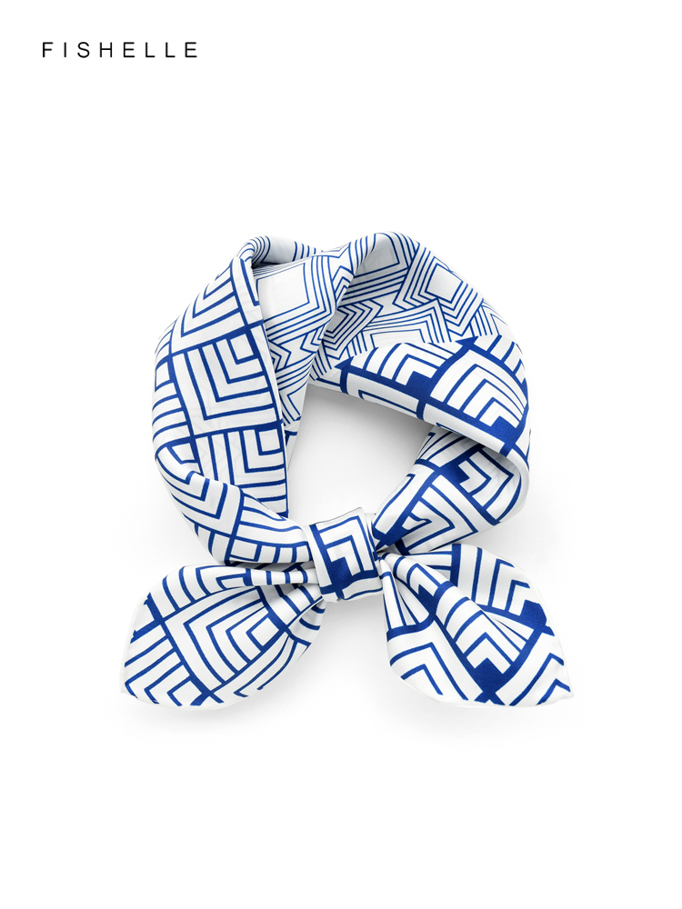Scarf Silk Square - Chiński klasyczny niebieski biały porcelanowy naturalny