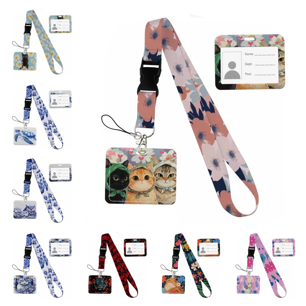 Lanyard Badge Holder - Małe zwierzęta w kwiatach Nadruk Wstążki